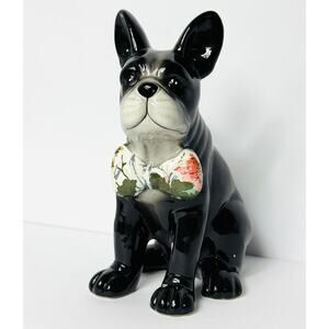 BOSTON TERRIER Ceramic Figurine Handsome Gentlemen Bow Tie Porcelain Dog